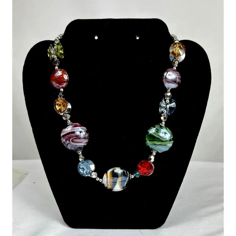 Artisan Lampwork Glass Statement Necklace Multicolor Beaded 18